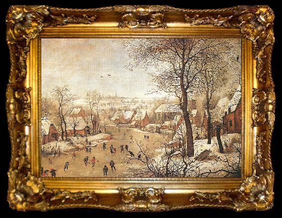 framed  BRUEGHEL, Pieter the Younger Winter Landscape with a Bird-trap, ta009-2